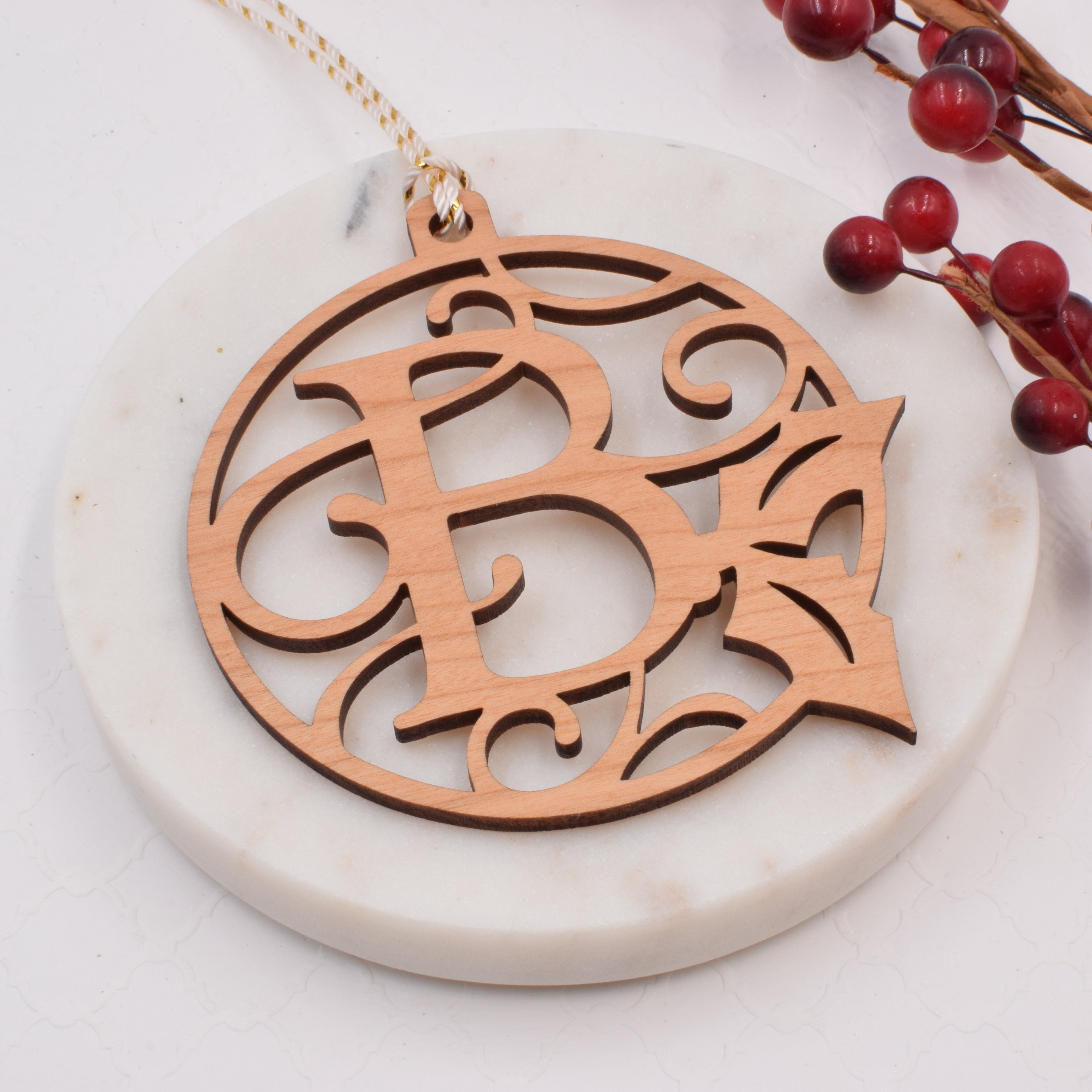 Personalized Monogram Wood Christmas Ornament Vine - Grace and Wood Co.