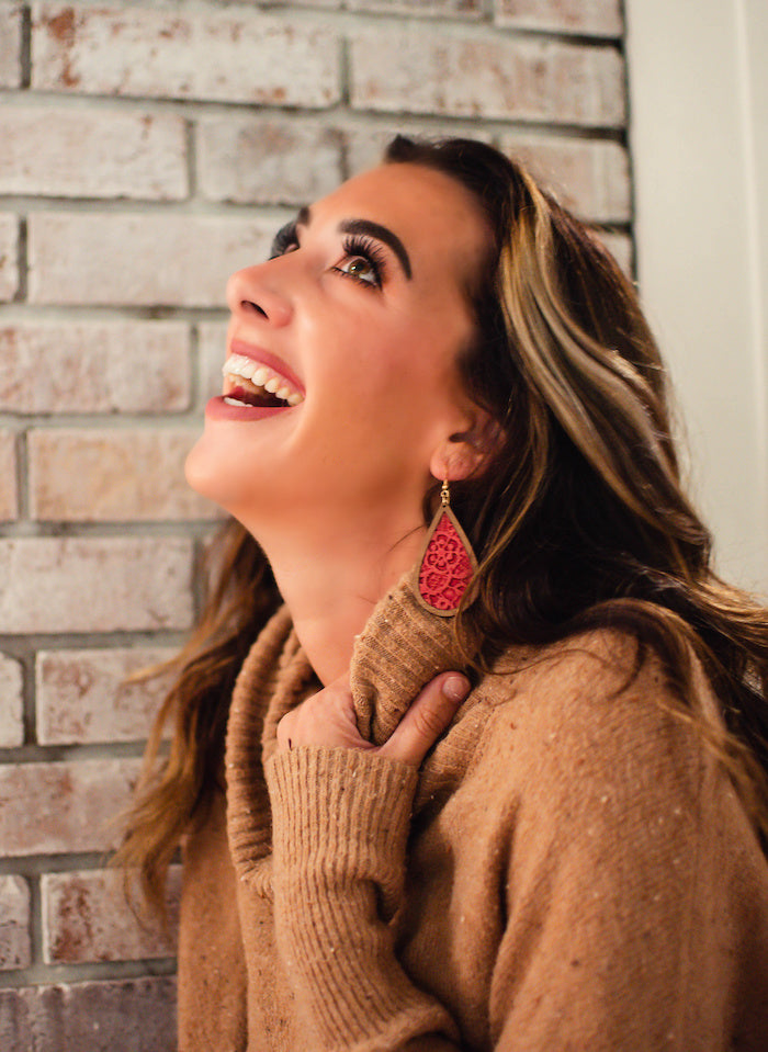 Cherry Lace Wood + Leather Teardrop - Grace and Wood Co.