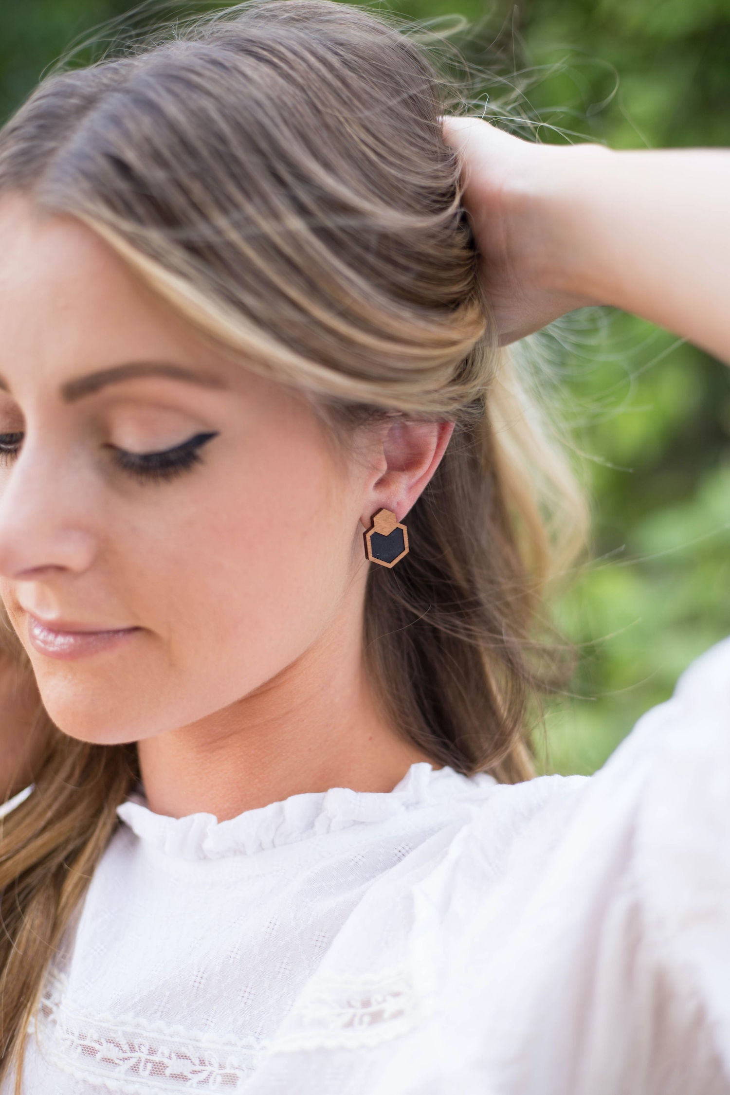 Black Wood + Cork Hexagon Studs - Grace and Wood Co.