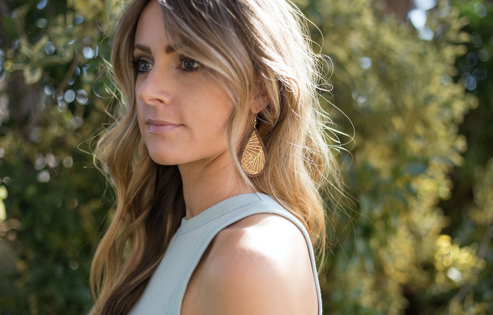 Gold Geo Wood + Cork Teardrop - Grace and Wood Co.