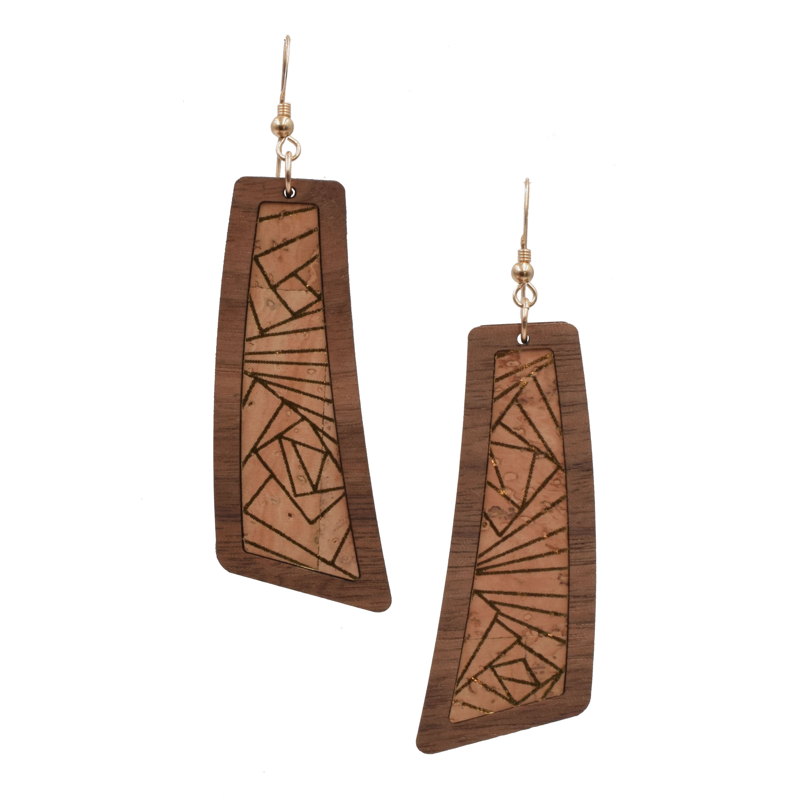 Gold Geo Wood + Cork Flare - Grace and Wood Co.