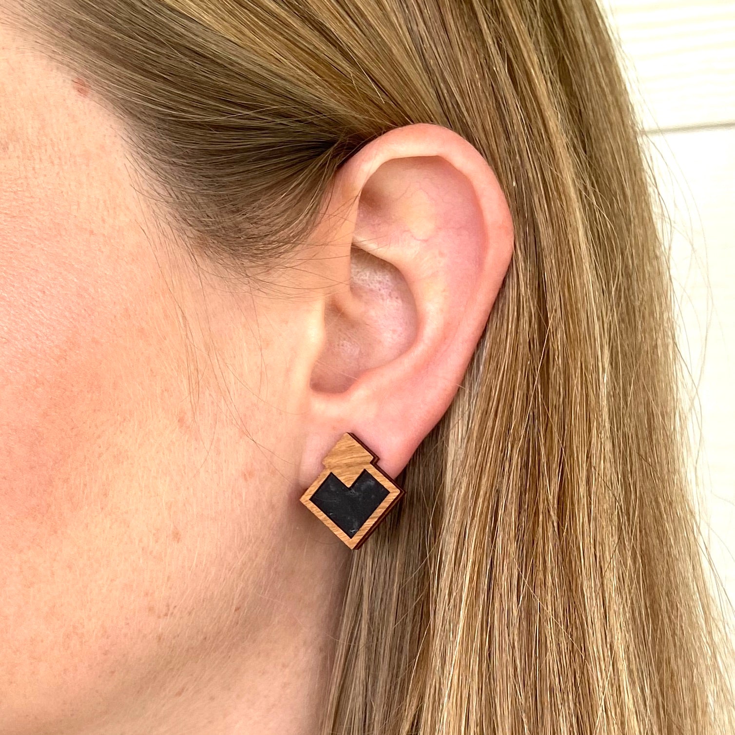 Black Wood + Cork Diamond Studs - Grace and Wood Co.