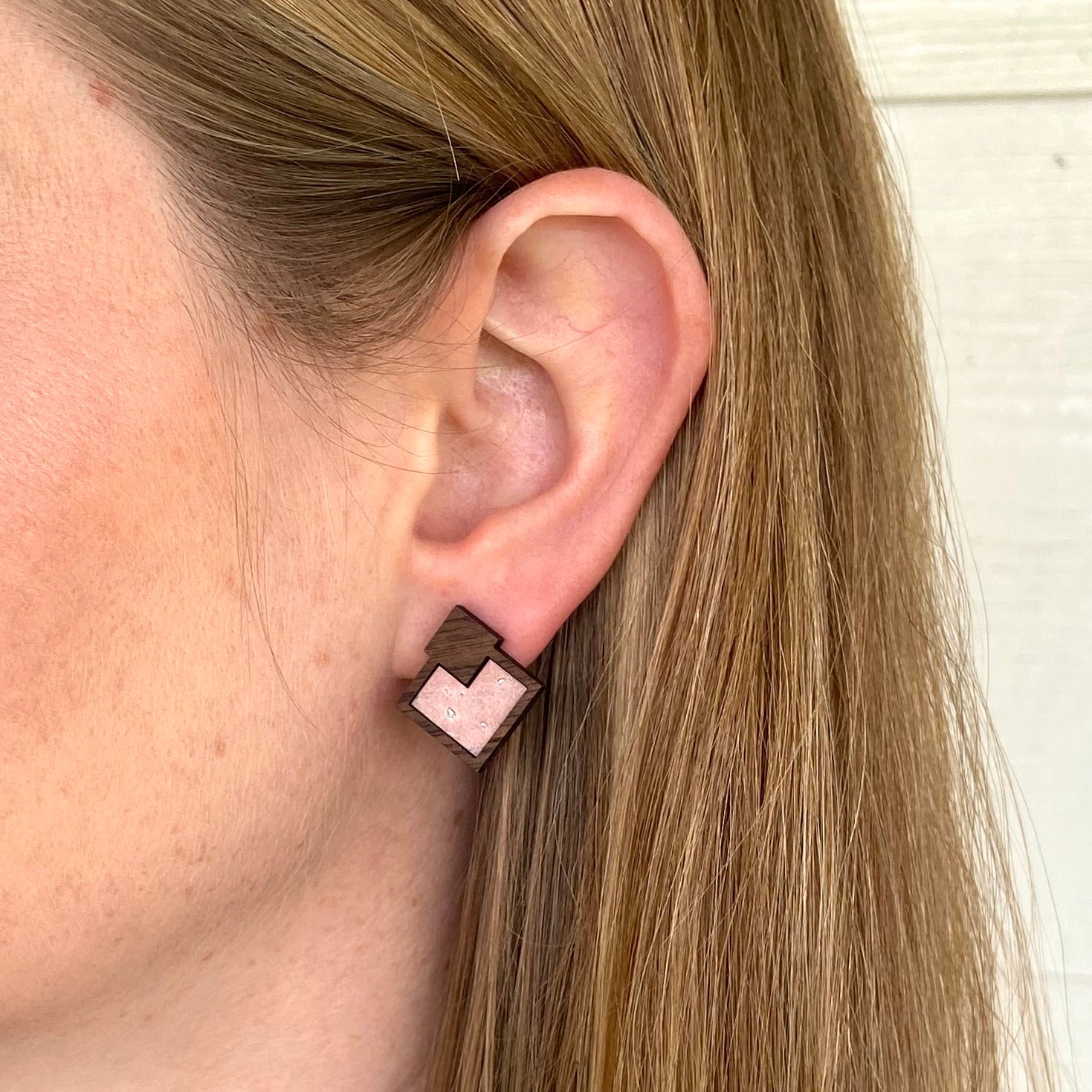 Blush Wood + Cork Diamond Studs - Grace and Wood Co.