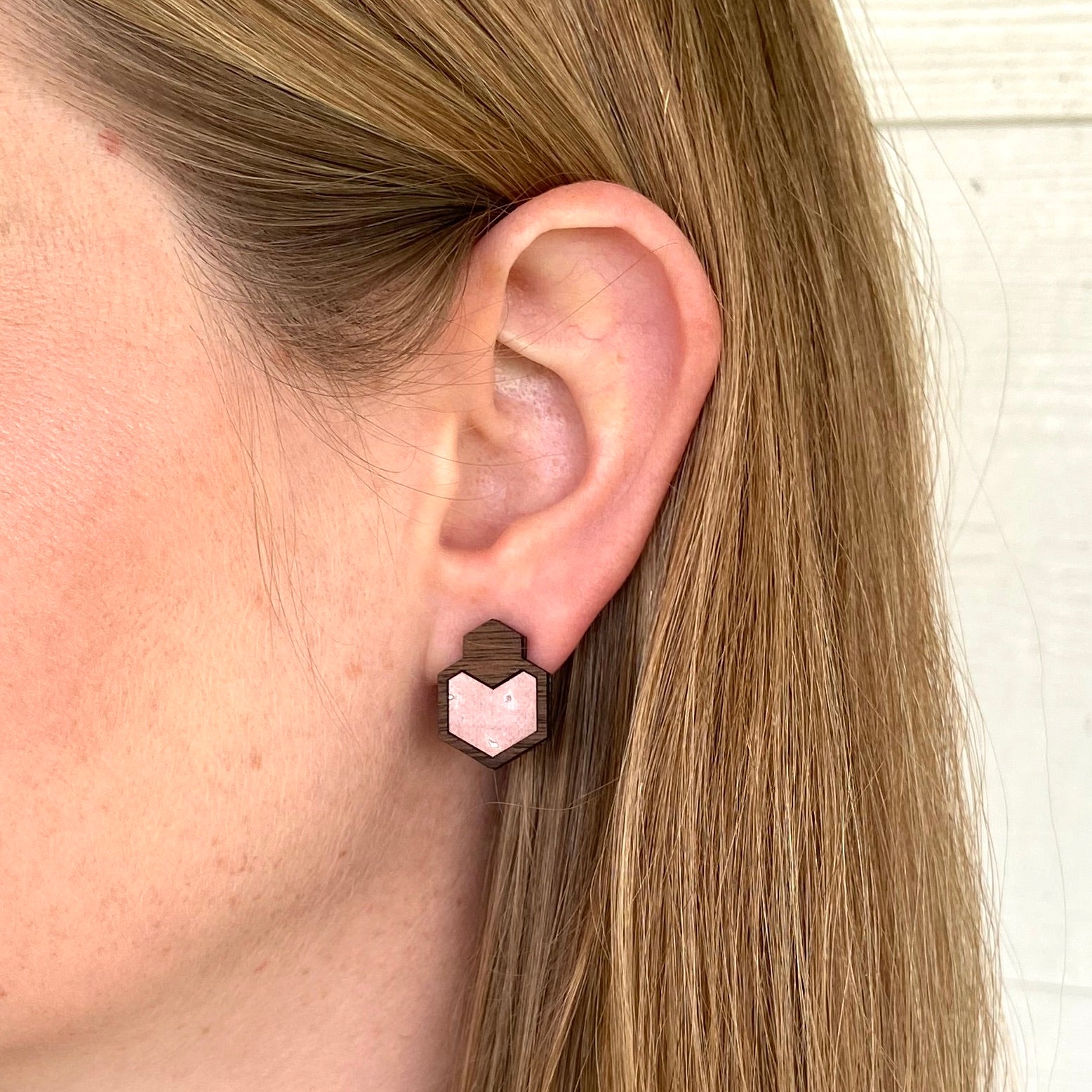 Blush Wood + Cork Hexagon Studs - Grace and Wood Co.