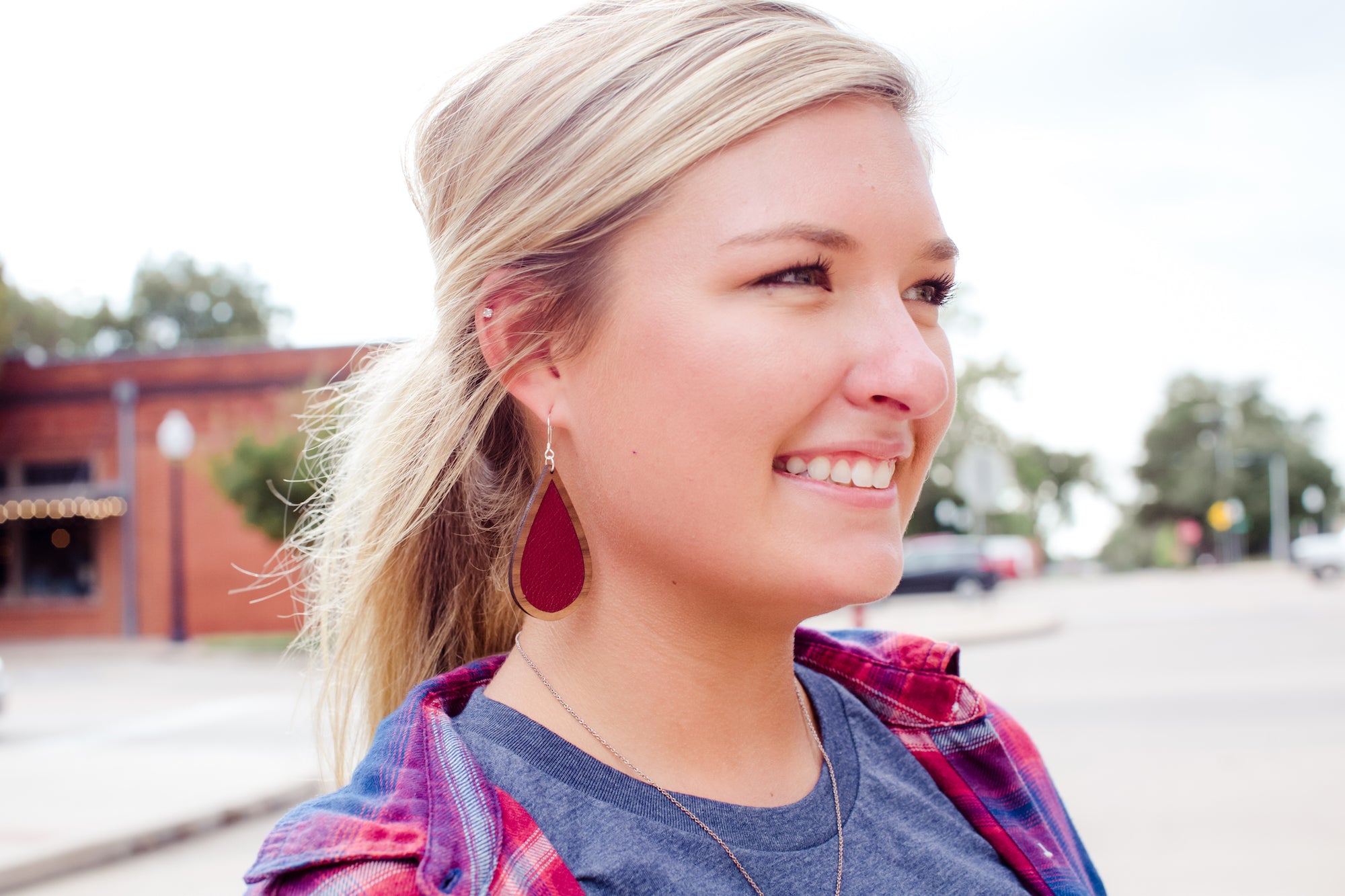 Maroon Wood + Leather Teardrop - Grace and Wood Co.